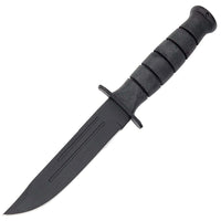 Black knife with a textured handle on a white background